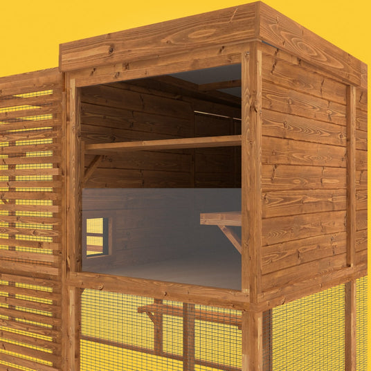 Wooden walk-in Catio with covered viewing area