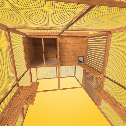 Walk-in catio with lockable doors and cat flap access