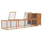 Wooden rabbit run cage with a transparent side on a white background