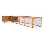 Wooden rabbit run cage with wire side panels on a white background