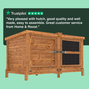 Wooden rabbit hutch with a Trustpilot 5 star reviews