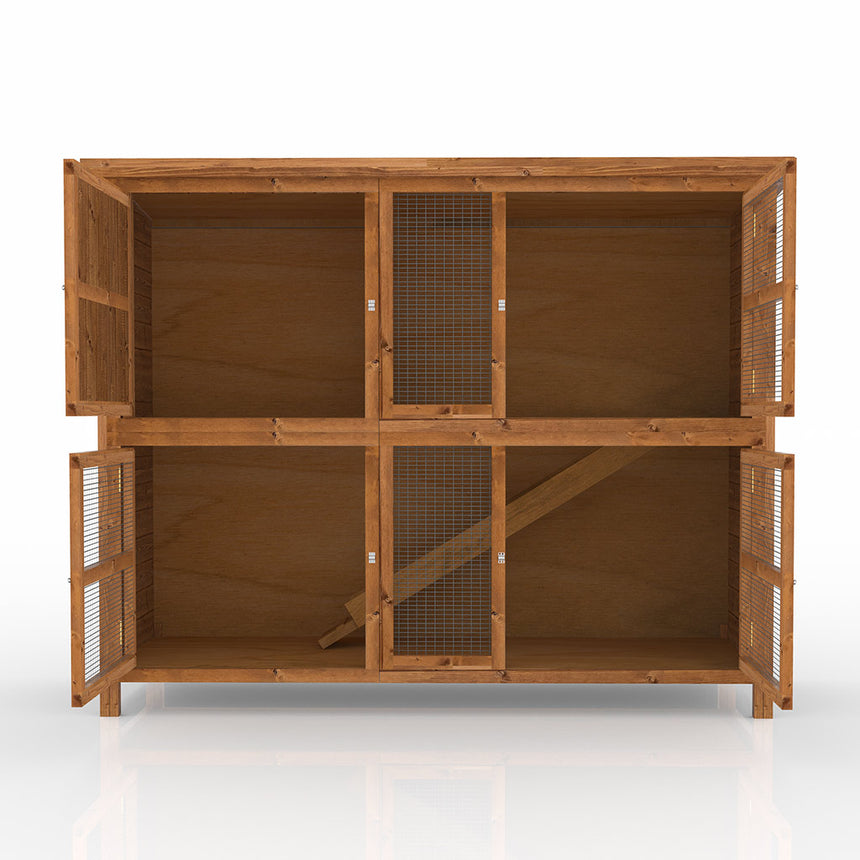 5ft double guinea pig hutch, Sandhurst wooden, with fully open doors for easy access and cleaning