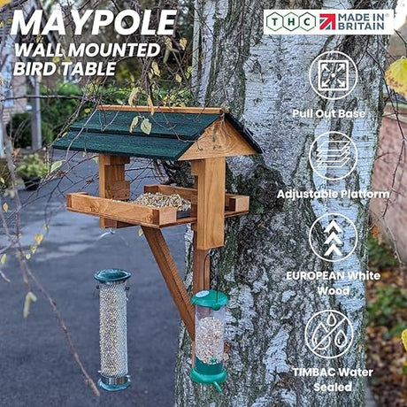 Maypole Wall-Mounted Adjustable Bird Table With Easy Clean Removeable Base