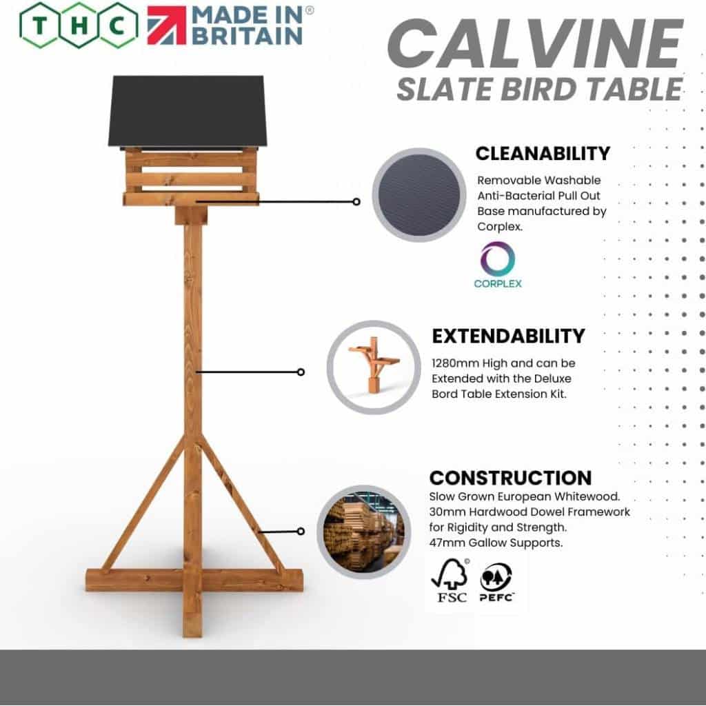 Calvine Modern Bird Table With Slate-Effect Roof