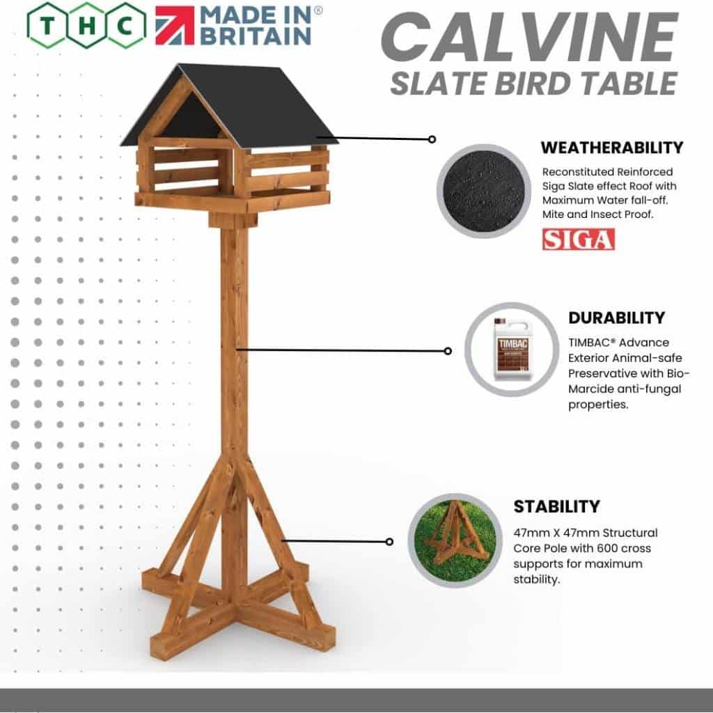 Calvine Modern Bird Table With Slate-Effect Roof