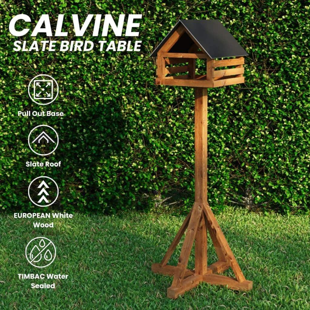 Calvine Modern Bird Table With Slate-Effect Roof