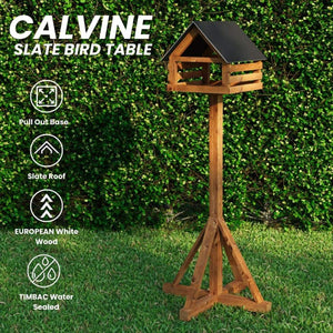 Calvine Modern Bird Table With Slate-Effect Roof