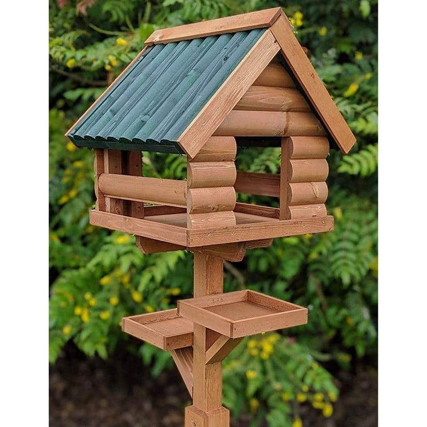 Fordwich Green XL Deluxe Bird Table | Unique Log Lap Design | Delivered In Only 3 Parts - Home & Roost
