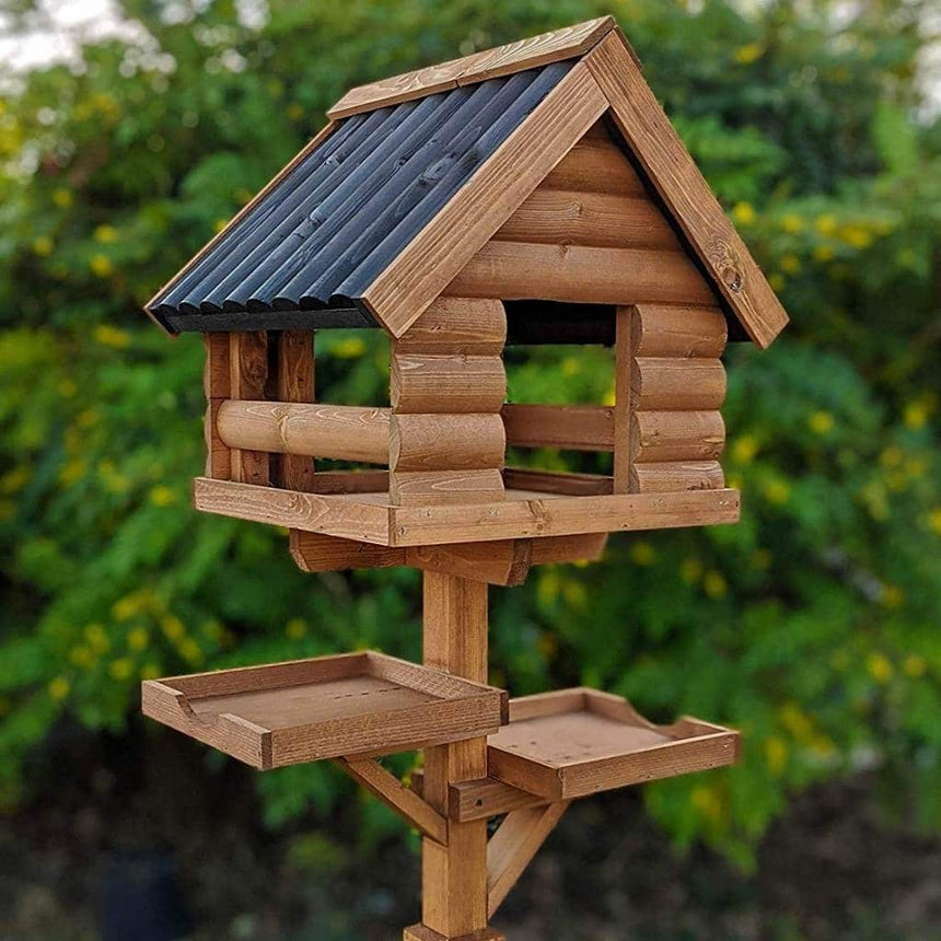 Fordwich Black XL Deluxe Bird Table | Unique Log Lap Design | Delivered In Only 3 Parts - Home & Roost