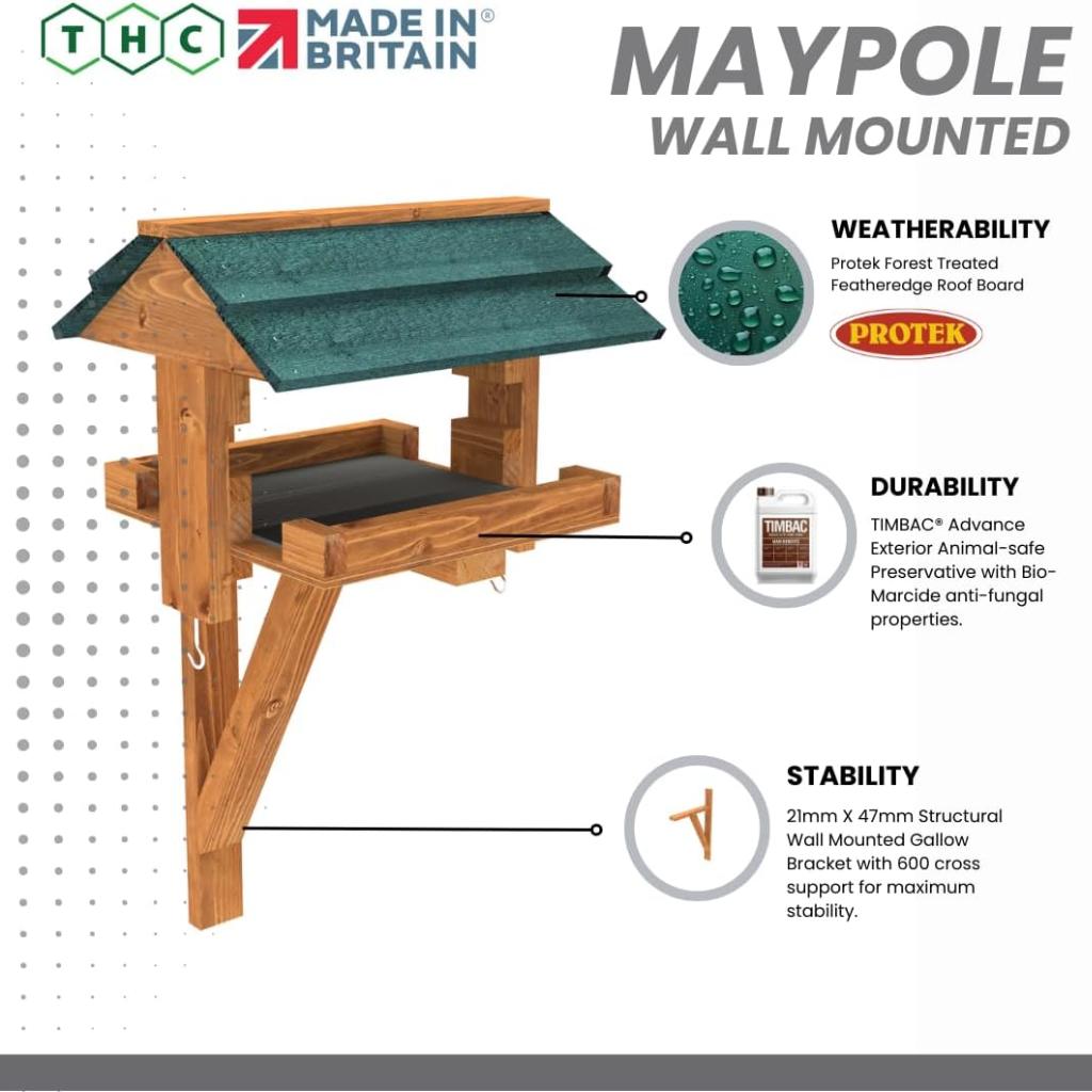 Maypole Wall-Mounted Adjustable Bird Table With Easy Clean Removeable Base