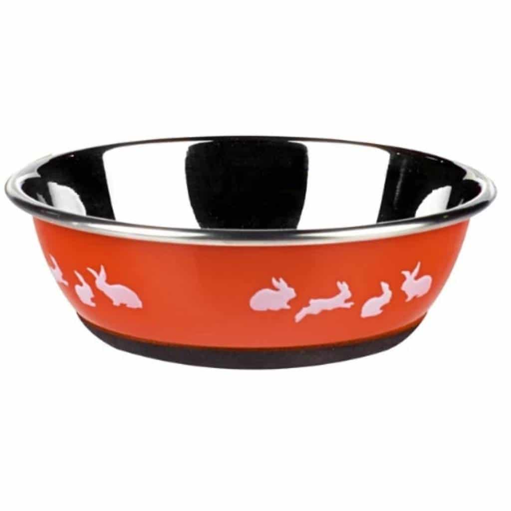 Shallow Red Rabbit Bowl Posh Paws! Stainless Steel Rabbit Bowl | Assorted Colours | Non-Slip B ...