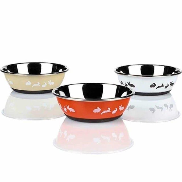 Posh Paws! Stainless Steel Rabbit Bowl | Assorted Colours | Non-Slip Base | Easy To Clean - Home & Roost