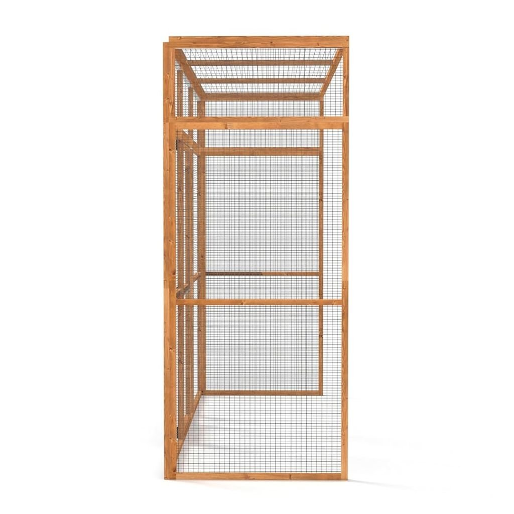 Wooden catio for cats with wire mesh on a white background
