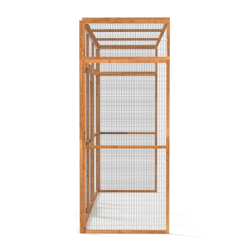 Wooden catio for cats with wire mesh on a white background