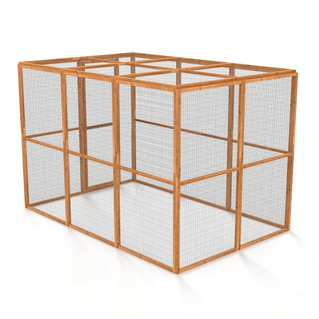 Wooden catio with wire mesh on a white background