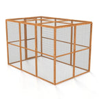 Wooden catio with wire mesh on a white background