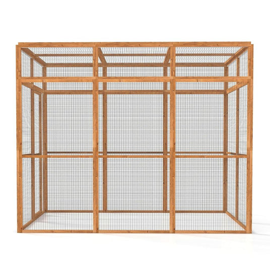 Wooden catio for sale with wire mesh on a white background