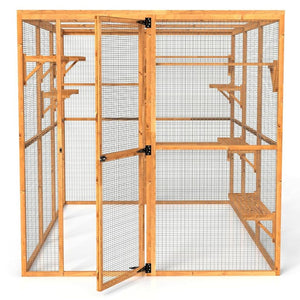 Wooden bird cage with wire mesh on a white background