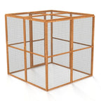 Wooden catio with wire mesh on a white background