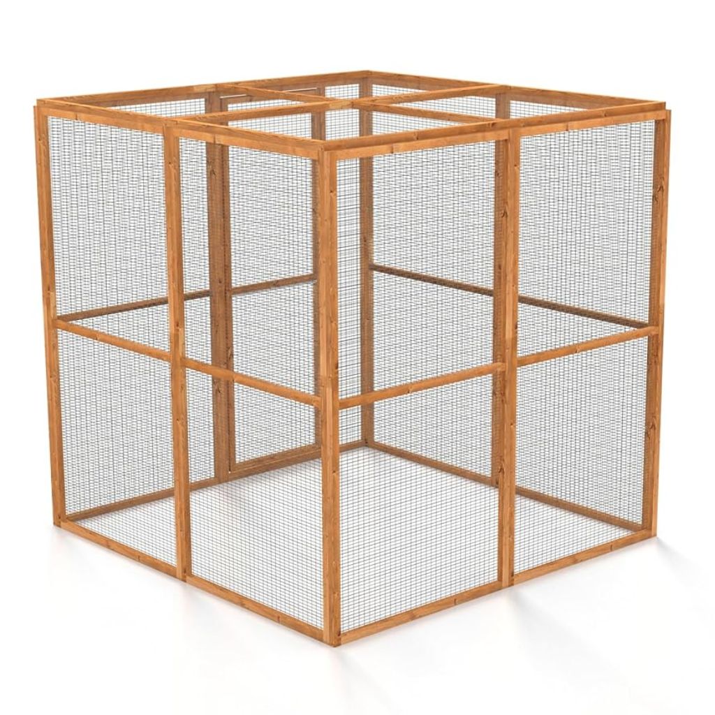 Wooden catio with wire mesh on a white background