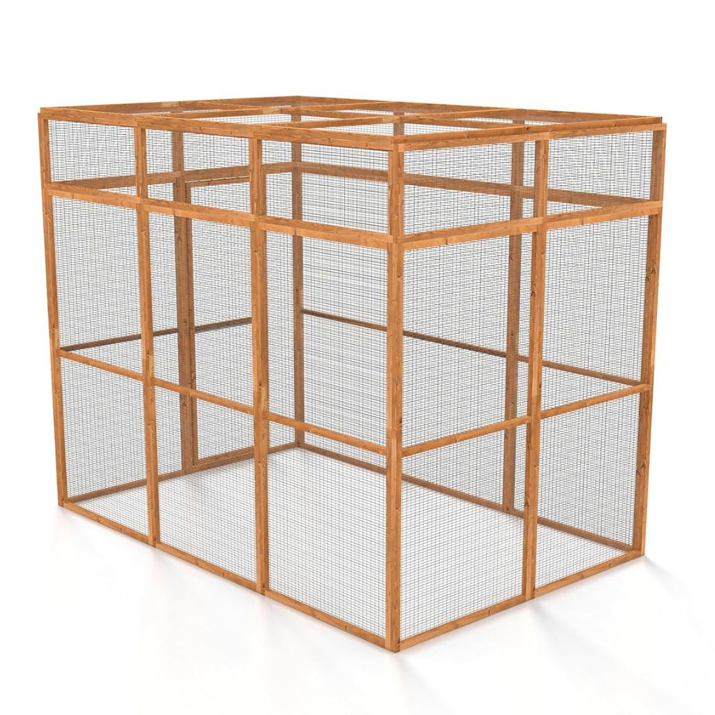 Wooden catio with wire mesh on a white background