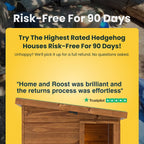 Advertisement for hedgehog houses with a yellow background and text overlay.