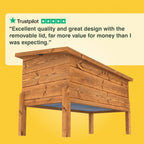Wooden bee hive with a Trustpilot review "Excellent quality and great design with the removable lid, far more value for money then I was expecting" 