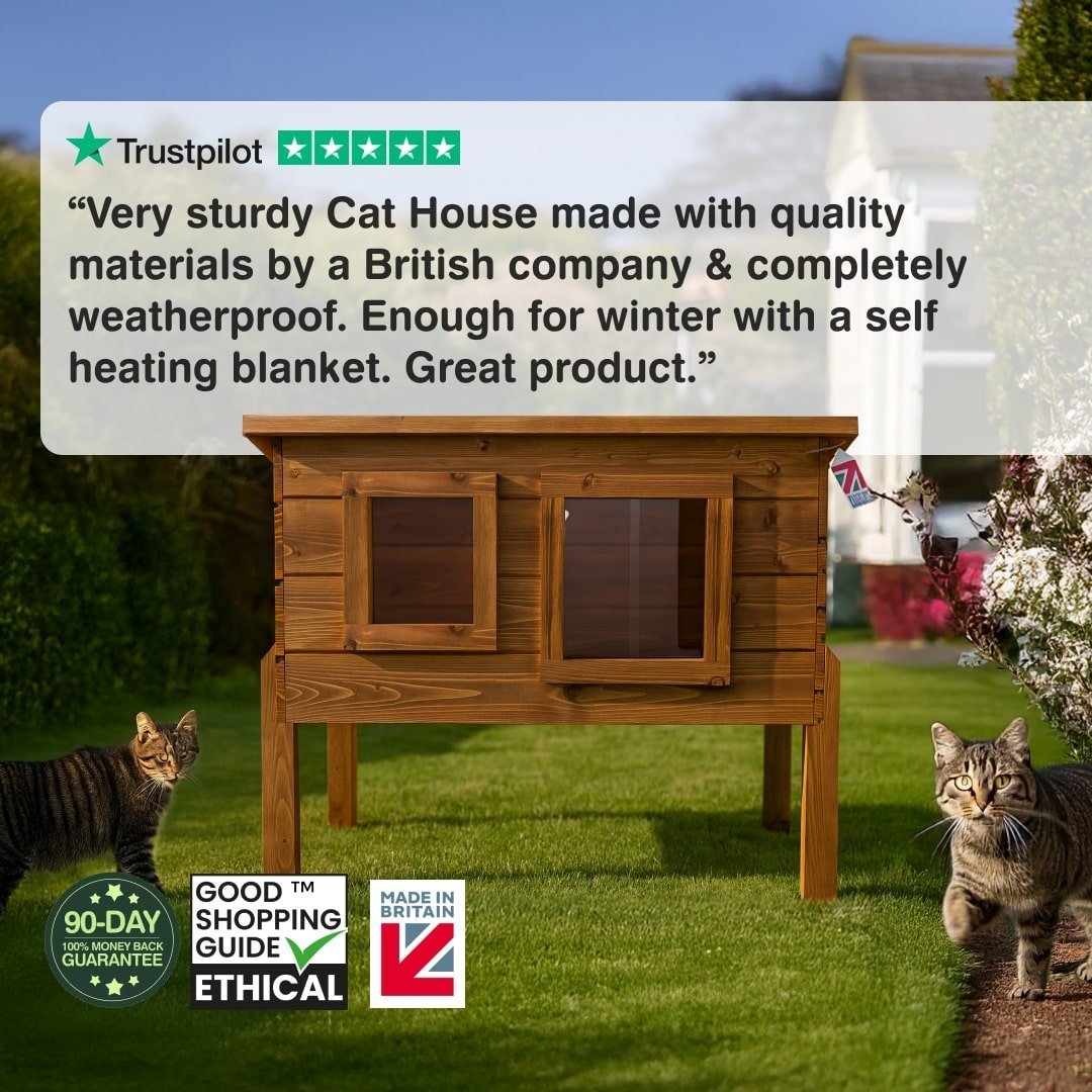 Whitstable Outdoor Cat House Shelter with Thermal Barrier Curtain and Look Out Window