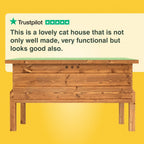 Wooden cat house with a Trustpilot review "This is a loverly cat house that is not only well made, very functional but looks good also"