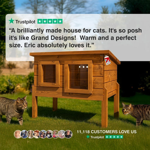 Whitstable Outdoor Cat House Shelter with Thermal Barrier Curtain and Look Out Window