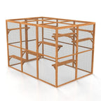 Wooden catio cage with wire mesh on a white background
