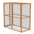 Wooden outdoor catio with wire mesh on a white background