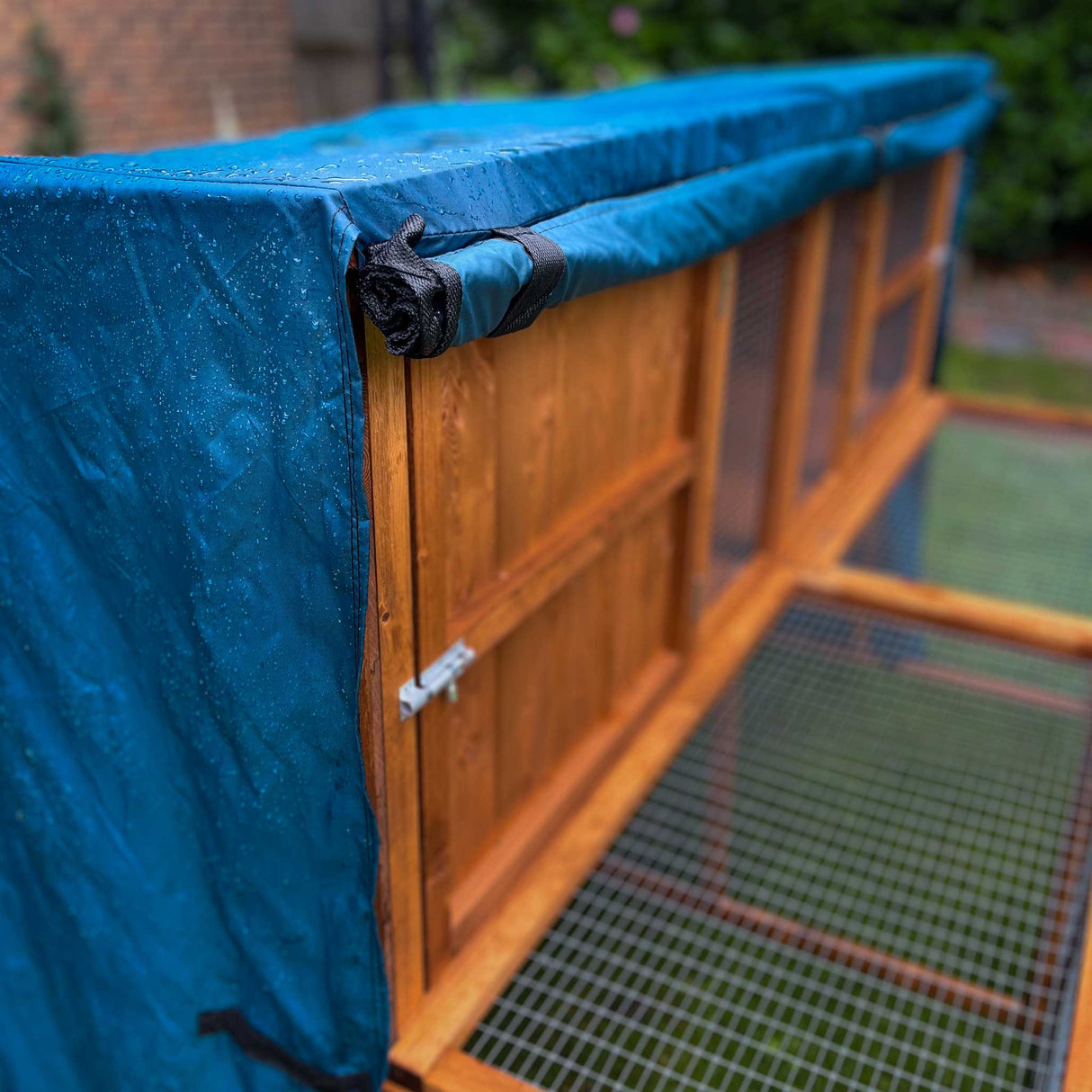 4ft rabbit hutch cover kendal hutch and run close up of front rolled up panel