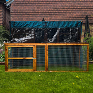 6ft kendal rabbit hutch and run rain cover rolled down front