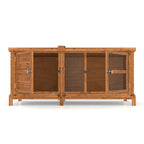 Wooden hutch with wire doors on a white background