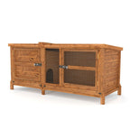 Wooden hutch with a wire door on a white background