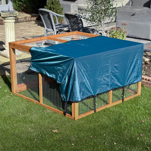 rabbit run shade on a run in a garden in a garden casting shade for pets