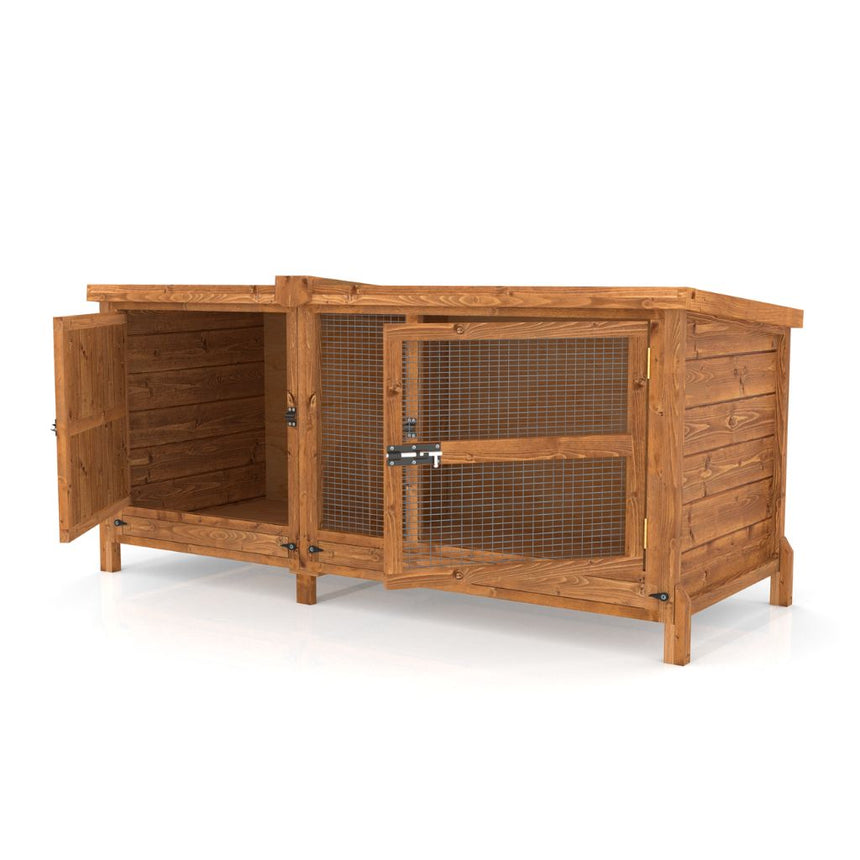 Wooden 5ft single hutch with wire door on a white background
