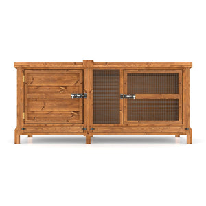 Wooden 5ft single rabbit hutch cage with mesh sides on a white background