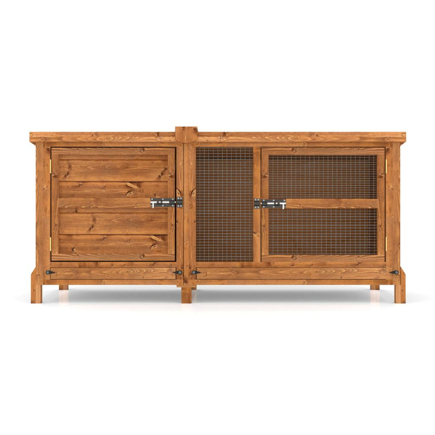 Wooden 5ft single rabbit hutch cage with mesh sides on a white background