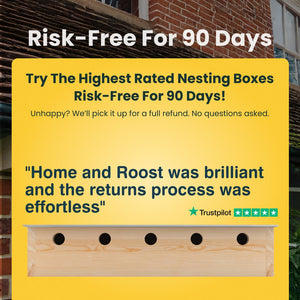 Advertisement for nesting boxes with a yellow background and text about a risk-free trial offer.