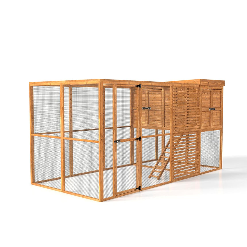 Wooden chicken coop with a ladder on a white background