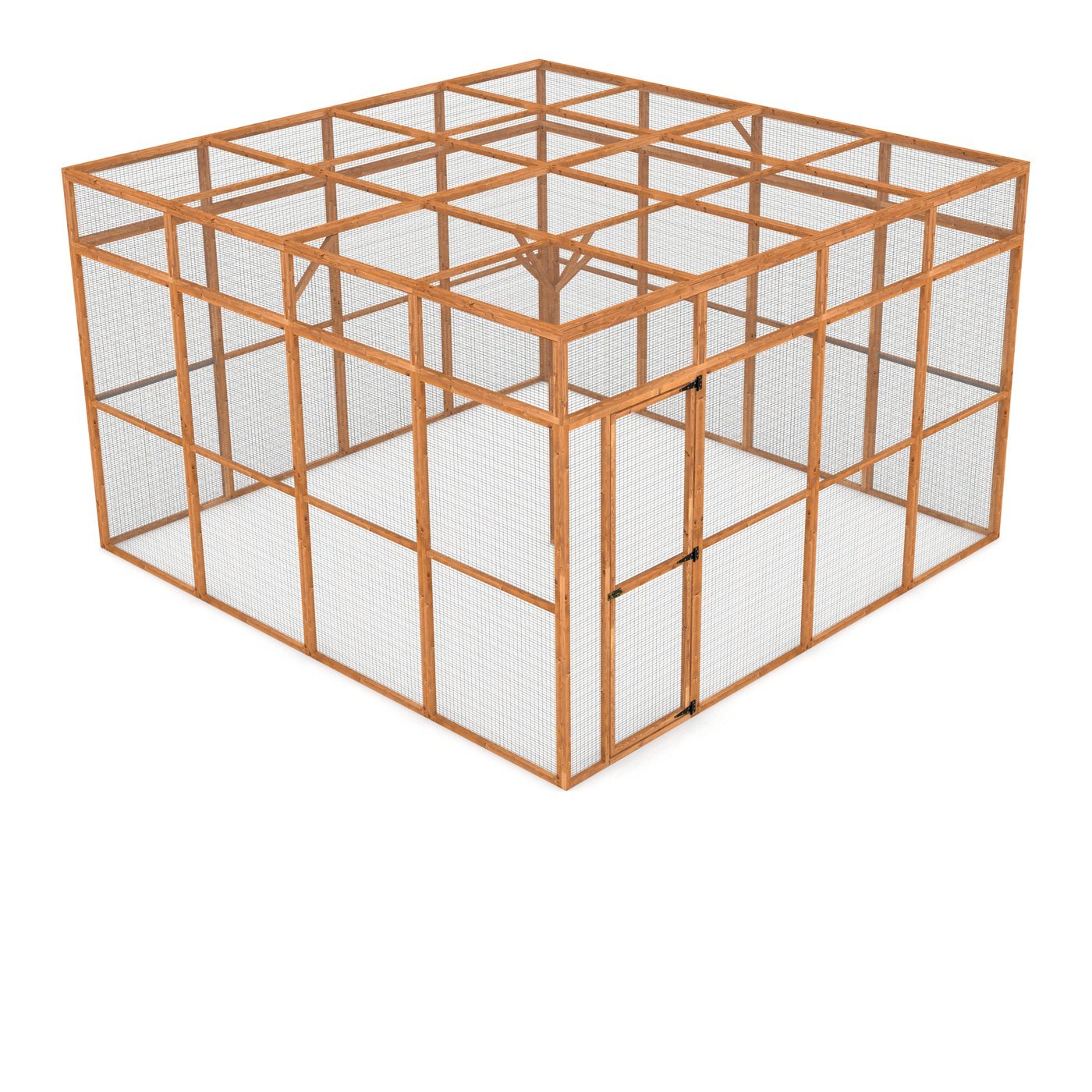 Wingham 4-Sided Walk-In Catio — 12ft x 12ft, 7.2ft high. Handcrafted wooden cat enclosure with galvanised wire mesh.