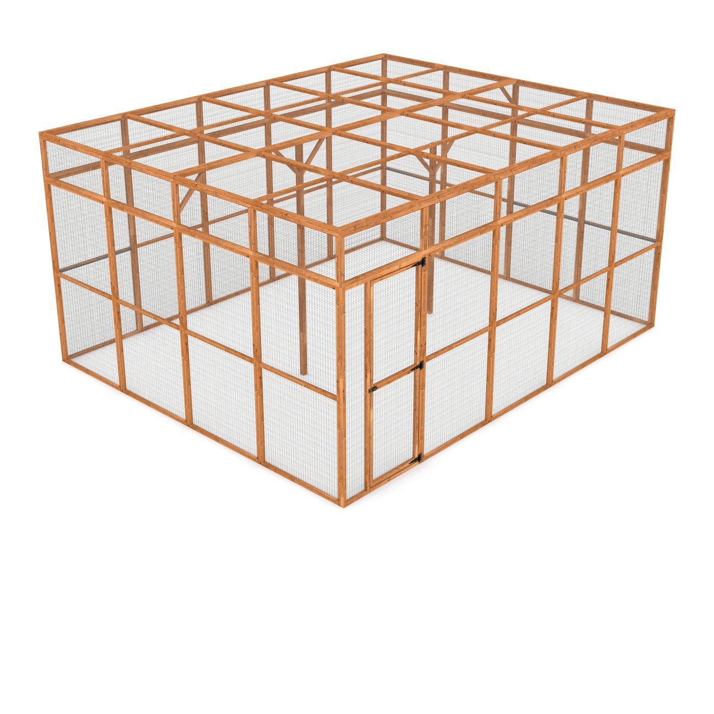 Wingham 4-Sided Walk-In Catio — 15ft x 12ft, 7.2ft high. Handcrafted wooden cat enclosure with galvanised wire mesh.