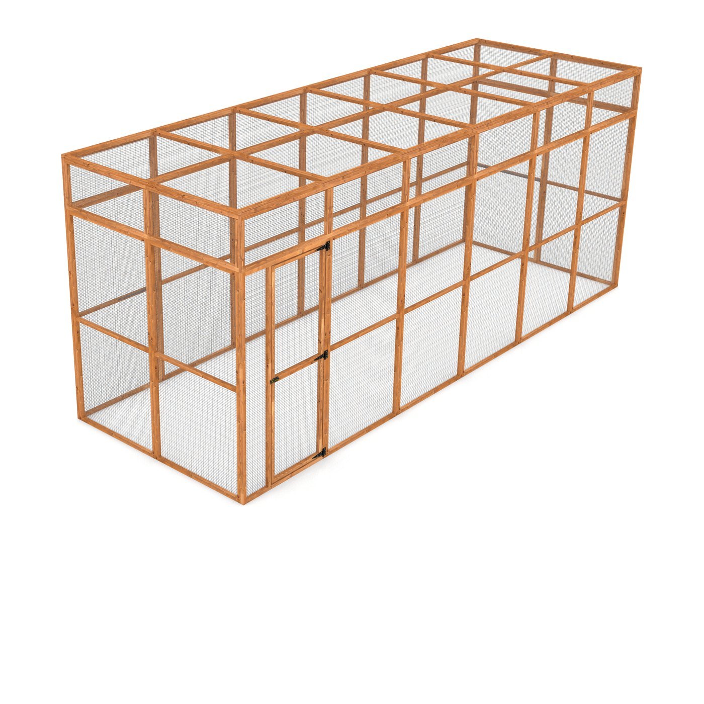 Wingham 4-Sided Walk-In Catio — 18ft x 6ft, 7.2ft high. Handcrafted wooden cat enclosure with galvanised wire mesh.
