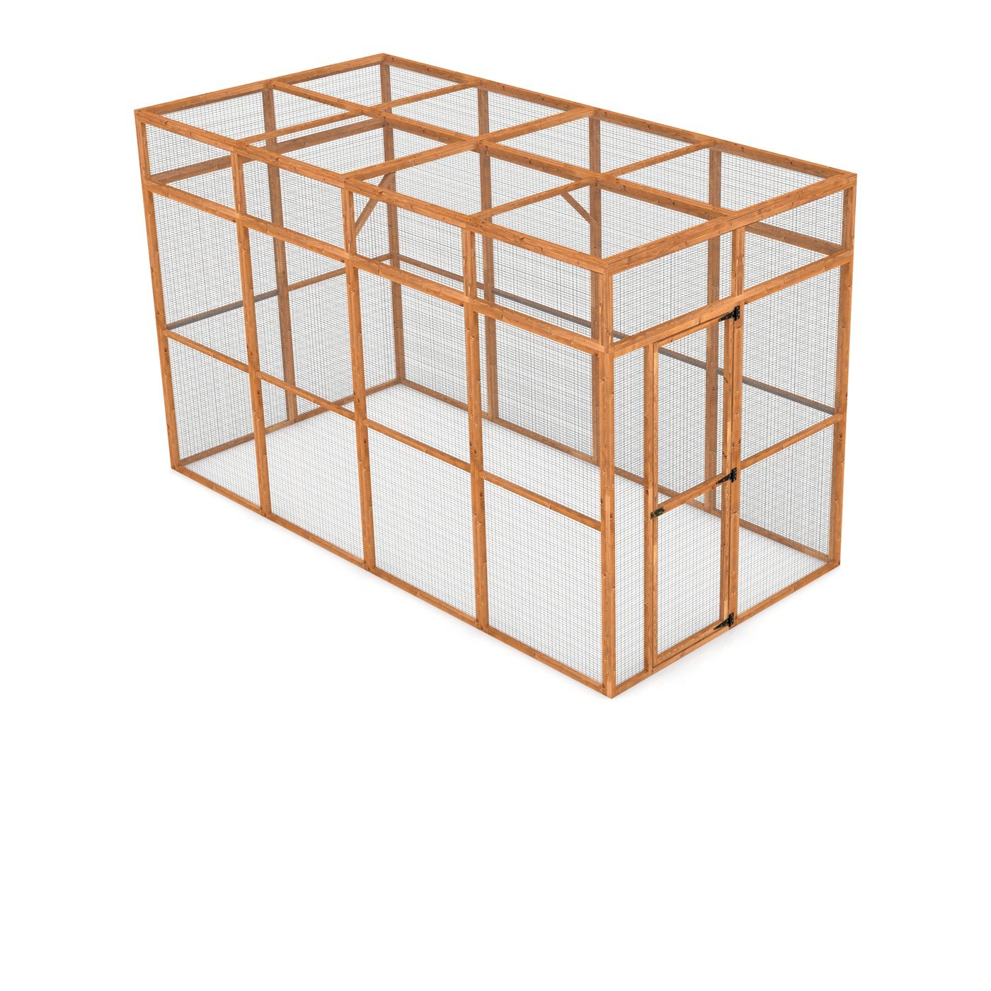 Wingham 4-Sided Walk-In Catio — 6ft x 12ft, 7.2ft high. Handcrafted wooden cat enclosure with galvanised wire mesh.