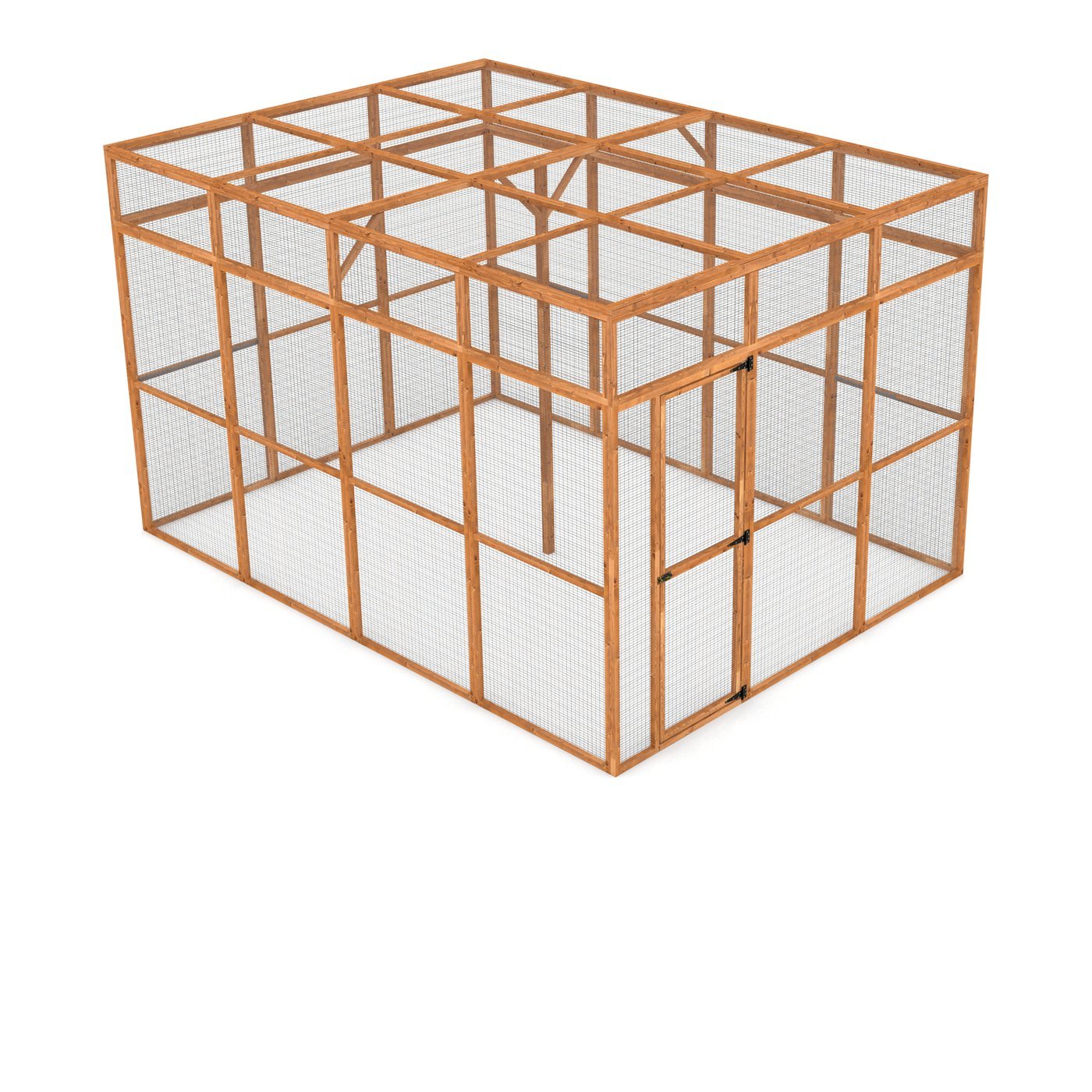 Wingham 4-Sided Walk-In Catio — 9ft x 12ft, 7.2ft high. Handcrafted wooden cat enclosure with galvanised wire mesh.