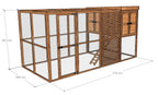 Wal in wooden chicken coop with dimensions on a white background