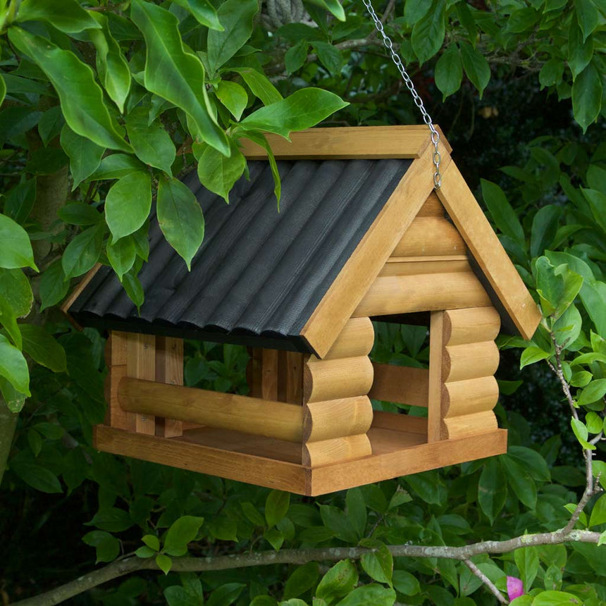 Fordwich Black Hanging Bird House | Delivered Fully Assembled | Elegant Log Lap Design - Home & Roost