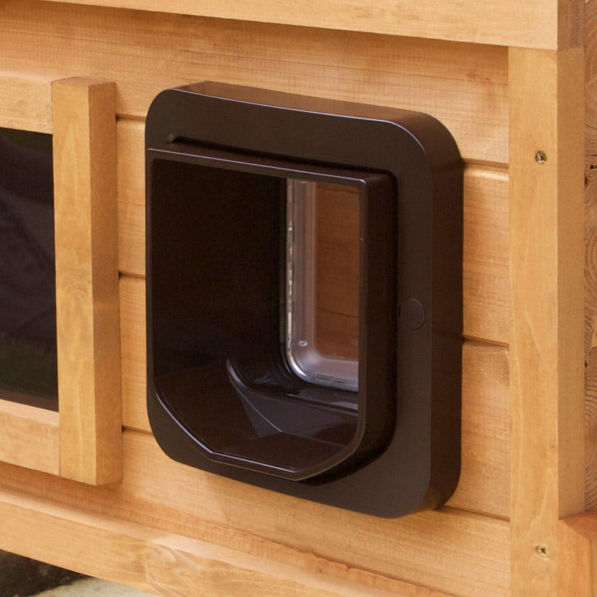 Cat House Microchip Cat Flap Self Heating Outdoor Kennel with One-Way Privacy Window | Perfect for One Cat - Home & Roost